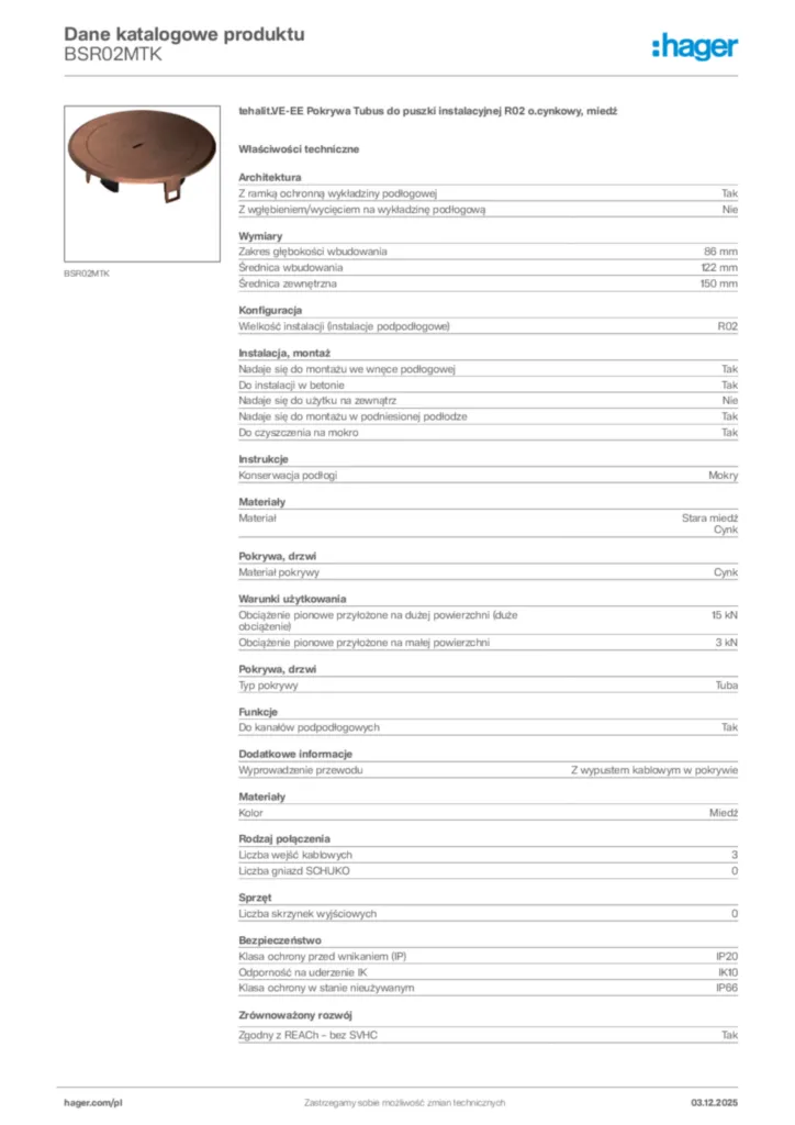 Zdjęcie Hager Dane katalogowe produktu BSR02MTK | Hager Polska
