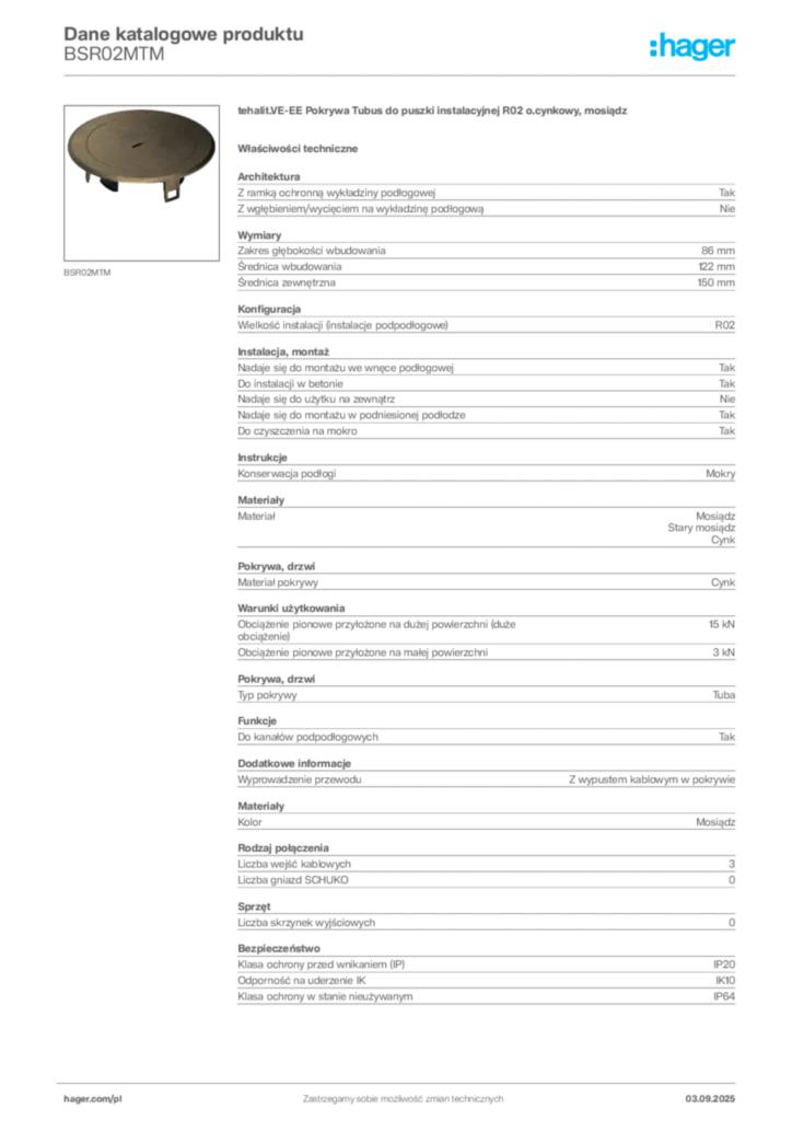 Zdjęcie Hager Dane katalogowe produktu BSR02MTM | Hager Polska