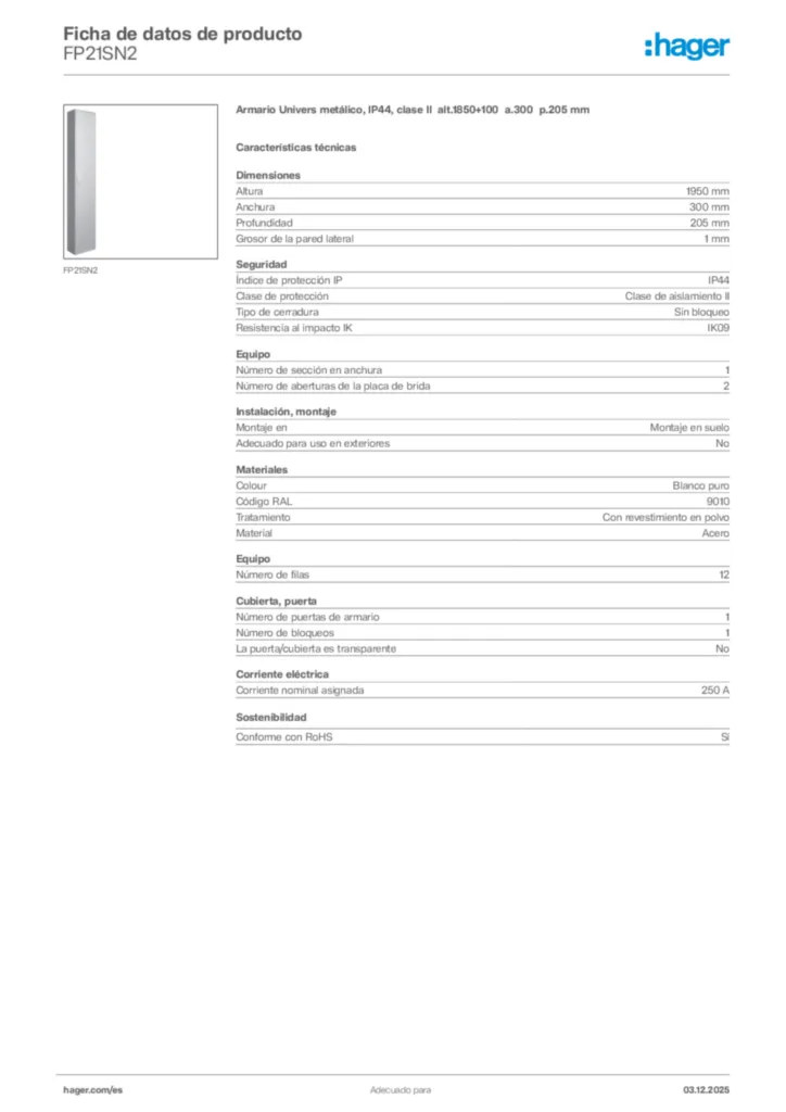 Imagen Hager Ficha de datos de producto FP21SN2 | Hager España