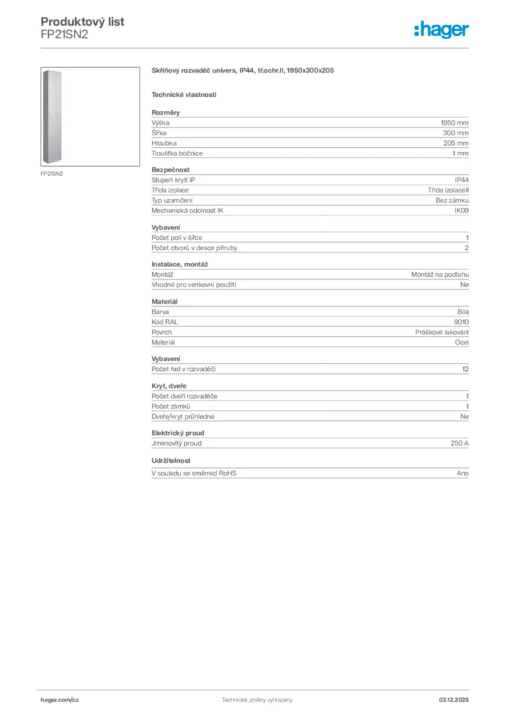 Obrázek Hager Product data sheet FP21SN2 | Hager