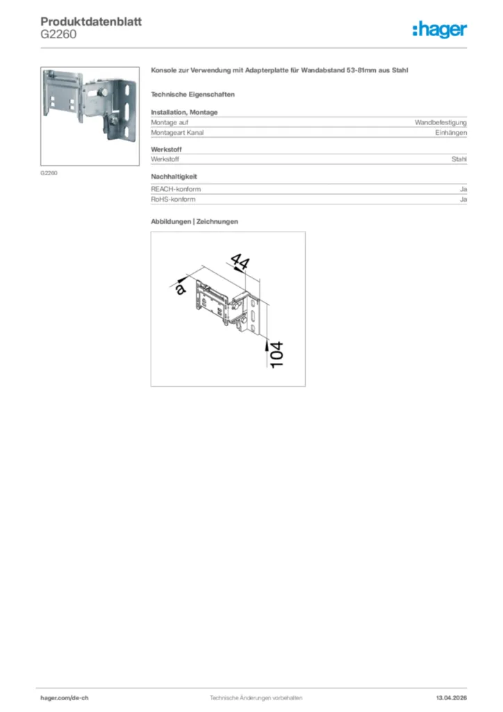Bild Hager Produktdatenblatt G2260 | Hager Schweiz