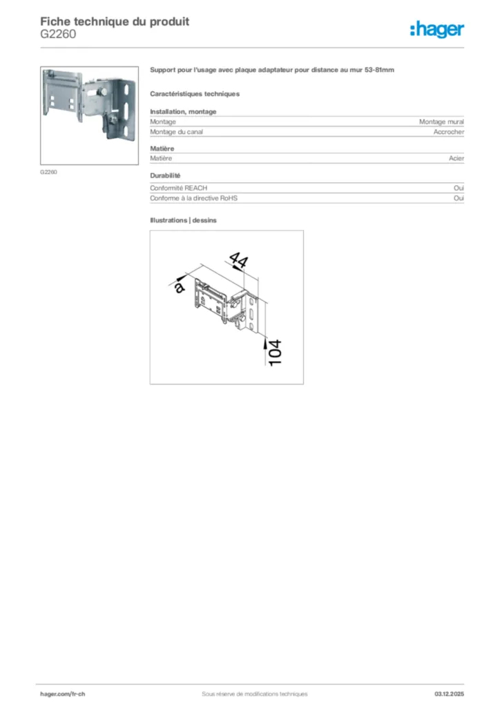 Image Hager Fiche technique du produit G2260 | Hager Suisse