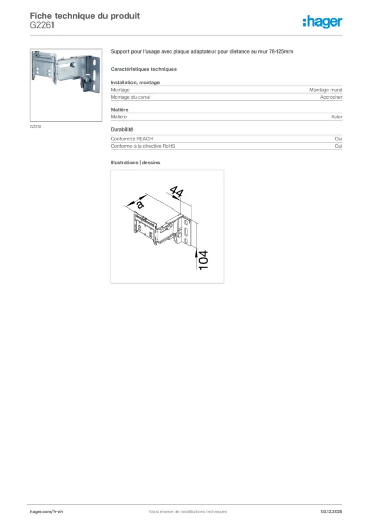 Image Hager Fiche technique du produit G2261 | Hager Suisse