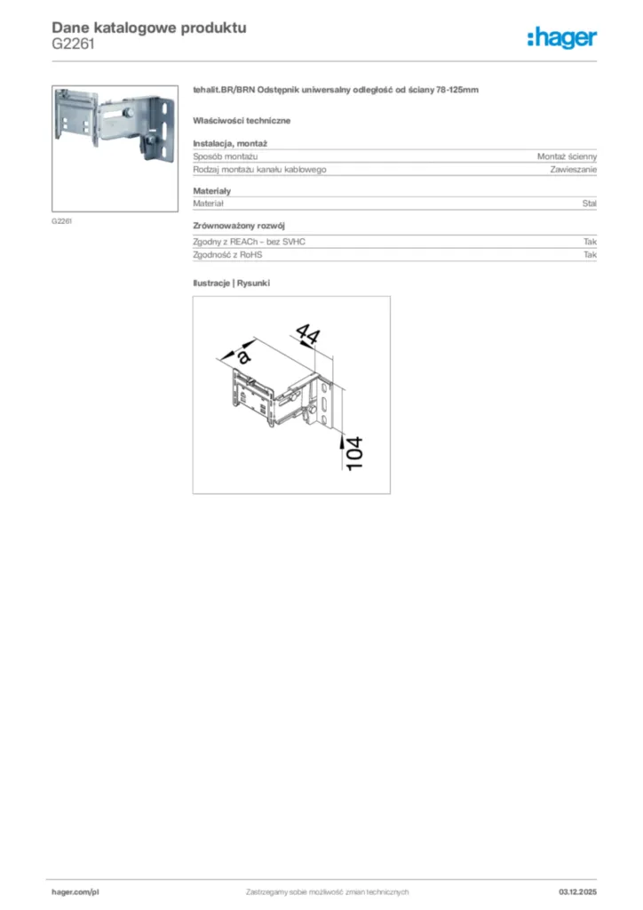 Zdjęcie Hager Dane katalogowe produktu G2261 | Hager Polska
