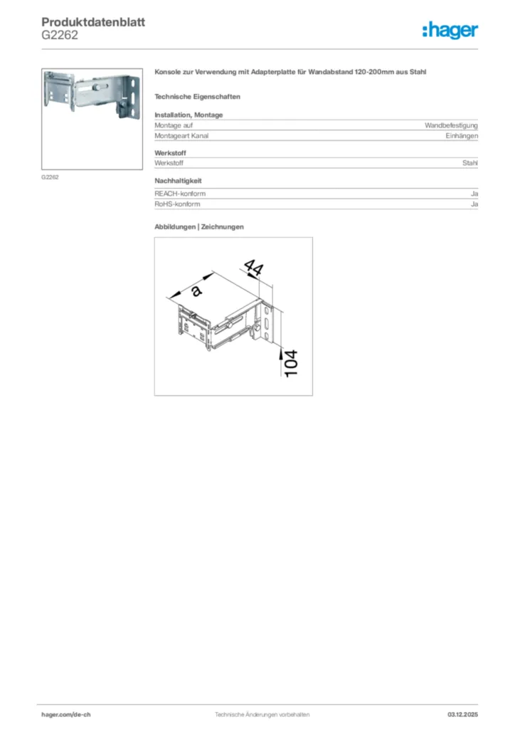 Bild Hager Produktdatenblatt G2262 | Hager Schweiz
