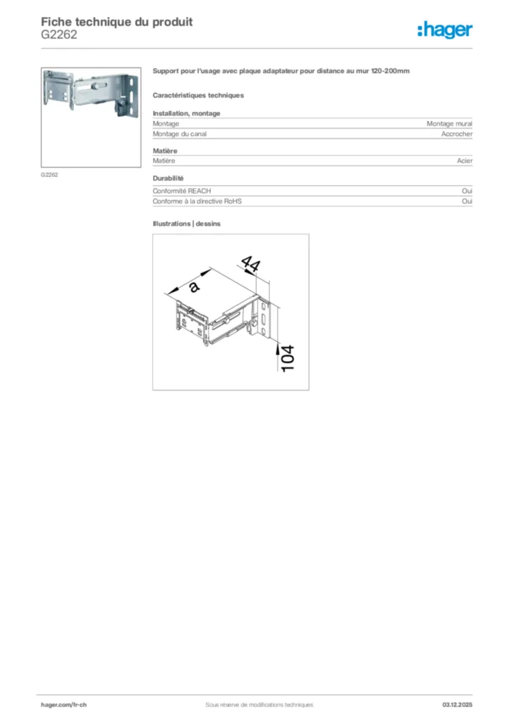 Image Hager Fiche technique du produit G2262 | Hager Suisse