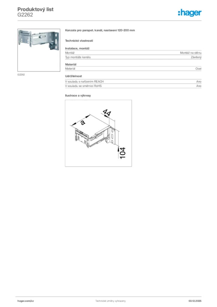 Obrázek Hager Product data sheet G2262 | Hager