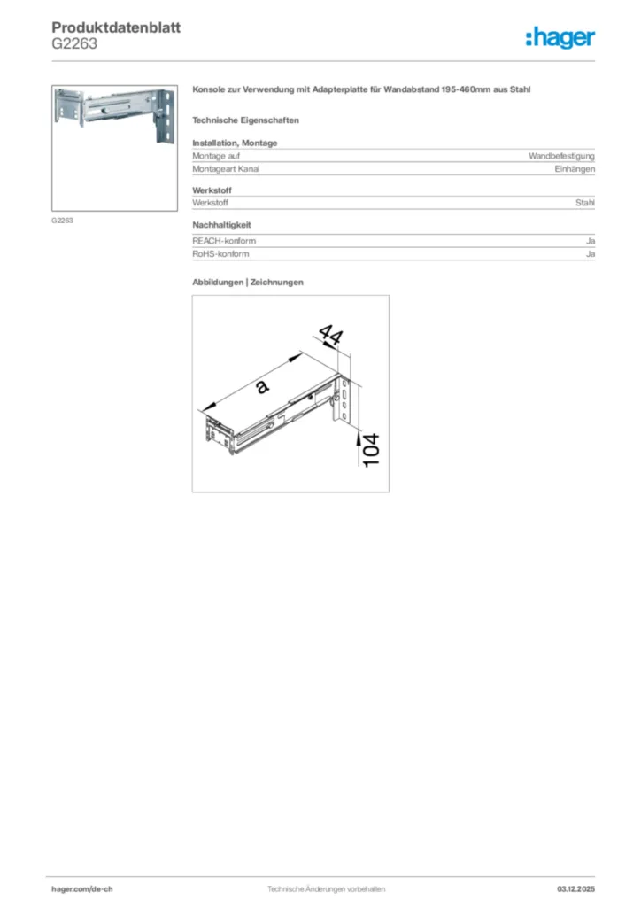 Bild Hager Produktdatenblatt G2263 | Hager Schweiz