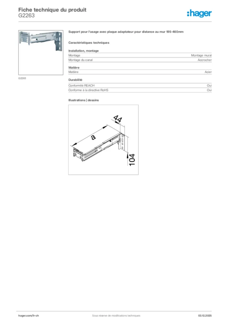Image Hager Fiche technique du produit G2263 | Hager Suisse