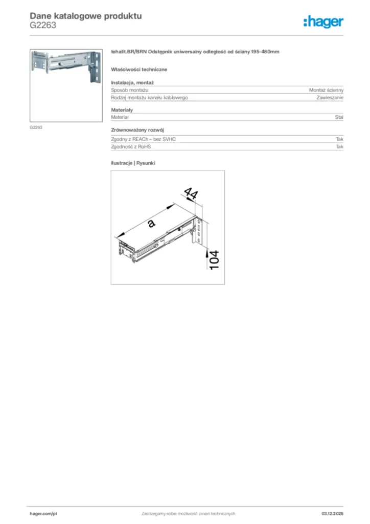 Zdjęcie Hager Dane katalogowe produktu G2263 | Hager Polska