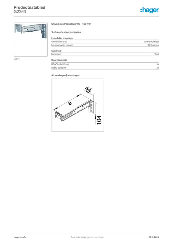 Afbeelding Hager Productdatablad G2263 | Hager Nederland