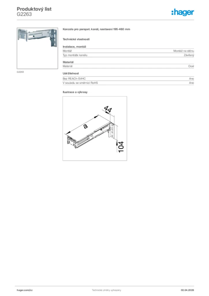 Obrázek Hager Product data sheet G2263 | Hager