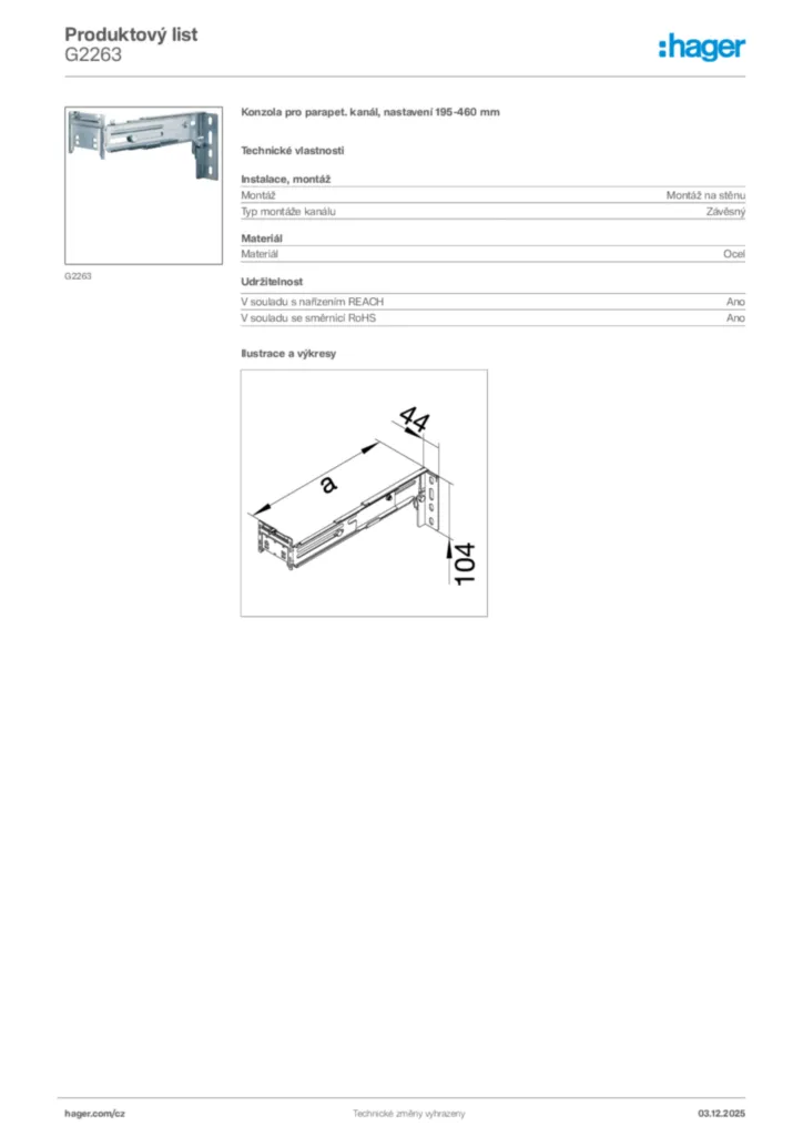 Obrázek Hager Produktový list G2263 | Hager