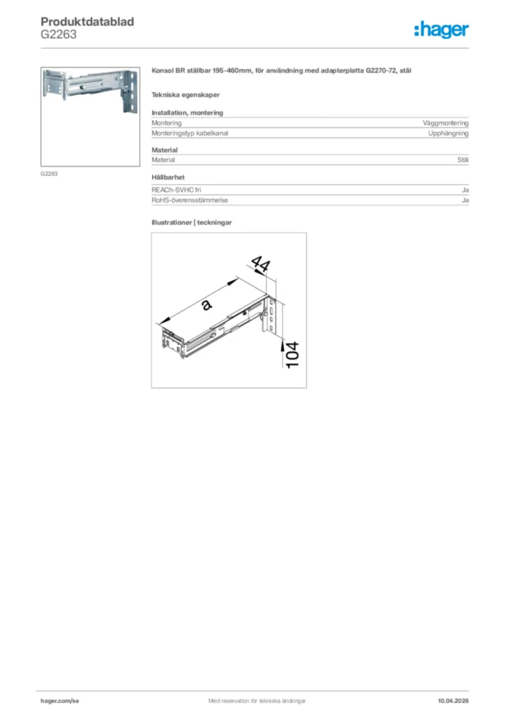 Bild Hager Produktdatablad G2263 | Hager Sverige