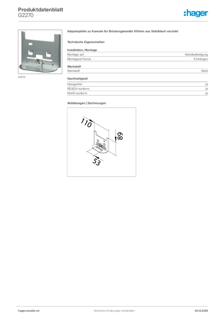 Bild Hager Produktdatenblatt G2270 | Hager Schweiz