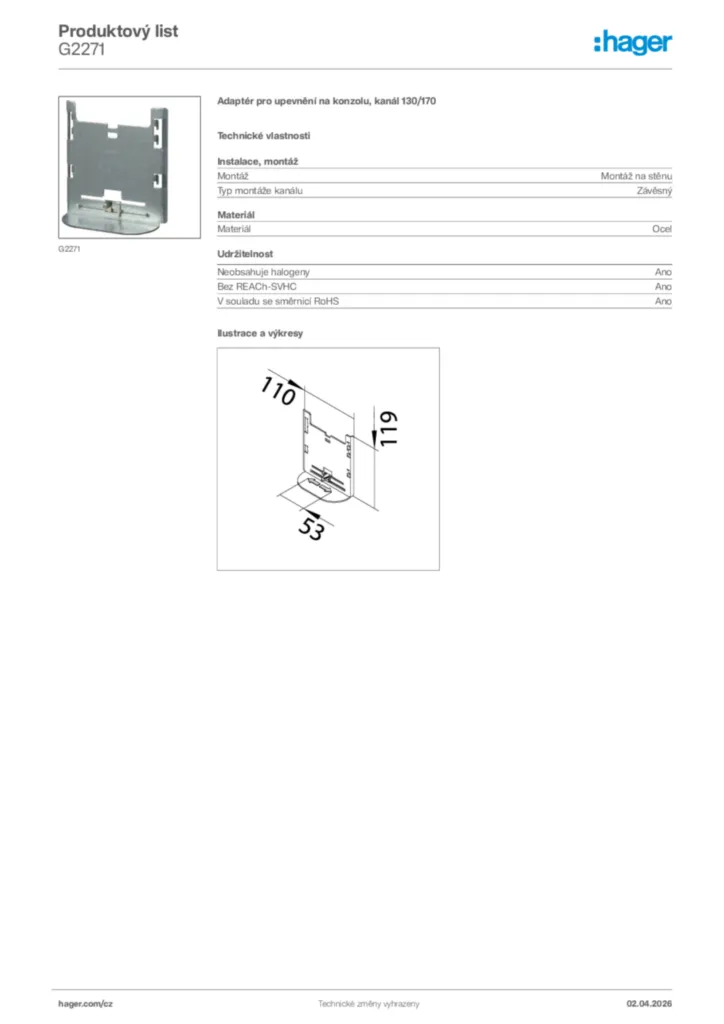 Obrázek Hager Product data sheet G2271 | Hager