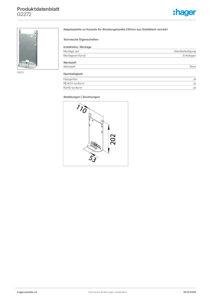 Bild Hager Produktdatenblatt G2272 | Hager Schweiz