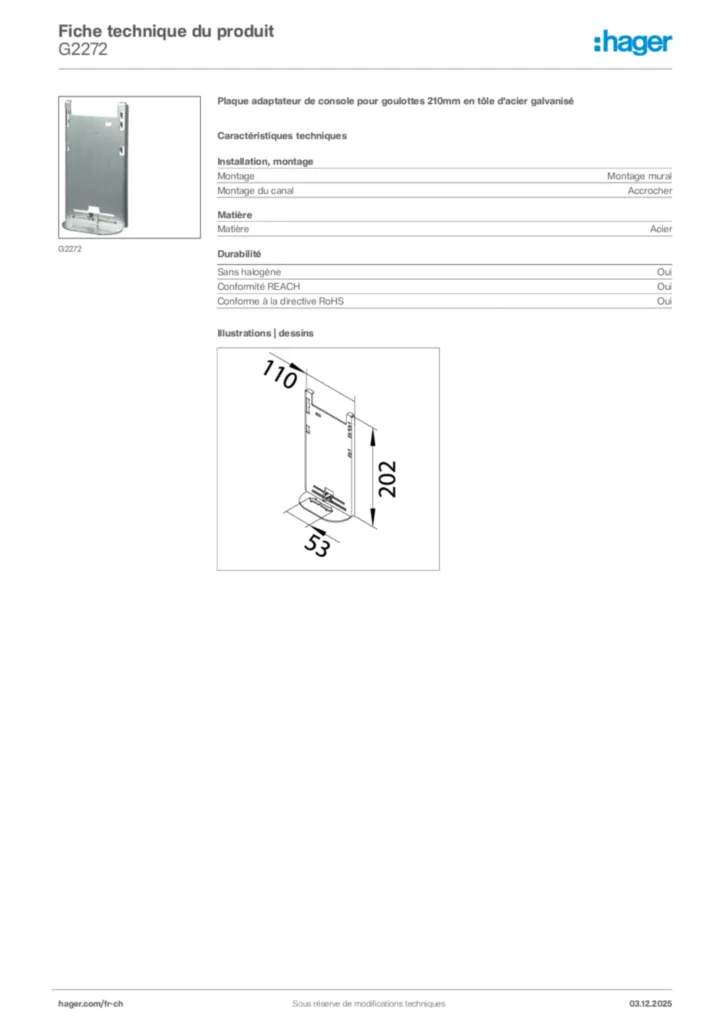 Image Hager Fiche technique du produit G2272 | Hager Suisse