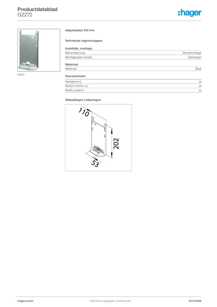 Afbeelding Hager Productdatablad G2272 | Hager Nederland