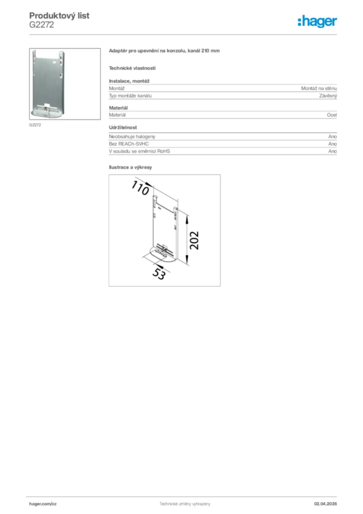 Obrázek Hager Product data sheet G2272 | Hager