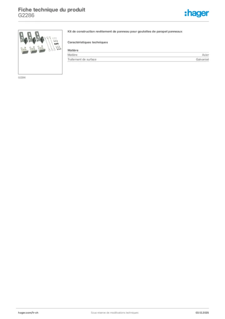 Image Hager Fiche technique du produit G2286 | Hager Suisse