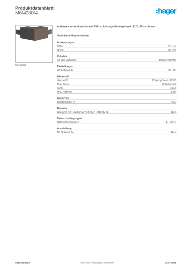 Bild Hager Produktdatenblatt M61428014 | Hager Deutschland