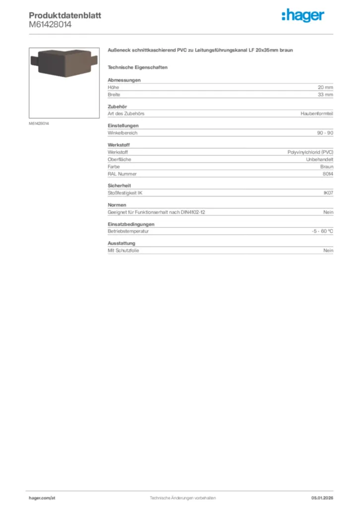 Bild Hager Produktdatenblatt M61428014 | Hager Deutschland