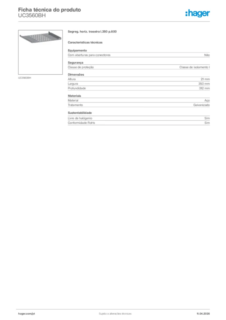 Imagem Hager Ficha técnica do produto UC3560BH | Hager Portugal