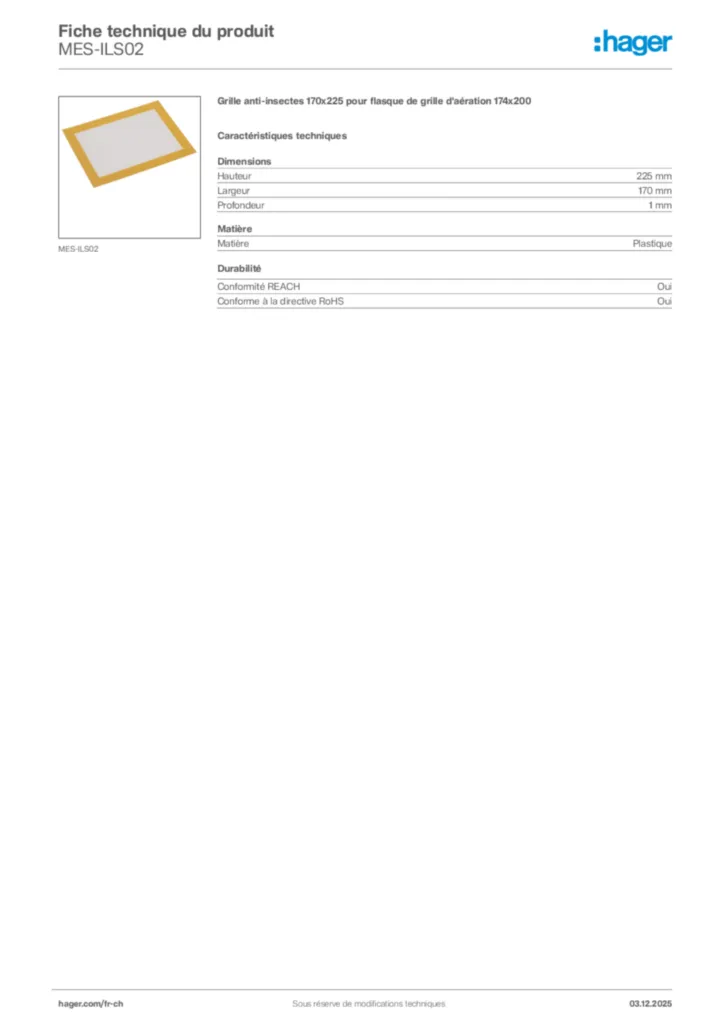 Image Hager Fiche technique du produit MES-ILS02 | Hager Suisse