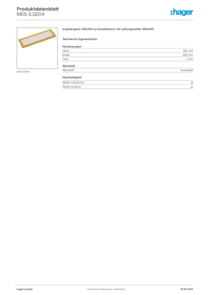 Bild Hager Produktdatenblatt MES-ILSE04 | Hager Deutschland