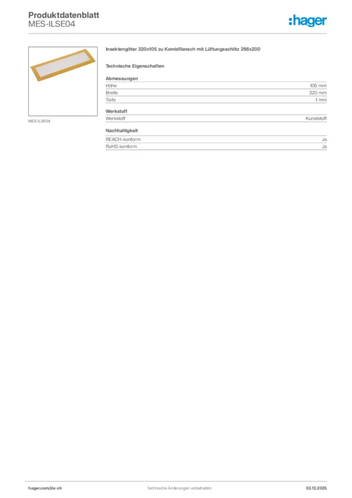 Bild Hager Produktdatenblatt MES-ILSE04 | Hager Schweiz