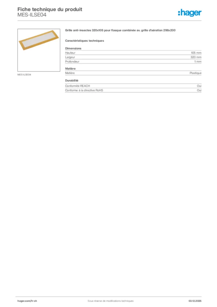 Image Hager Fiche technique du produit MES-ILSE04 | Hager Suisse