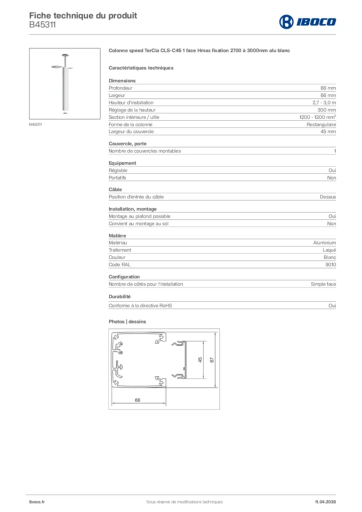 Image Iboco Fiche technique du produit B45311 | Hager France