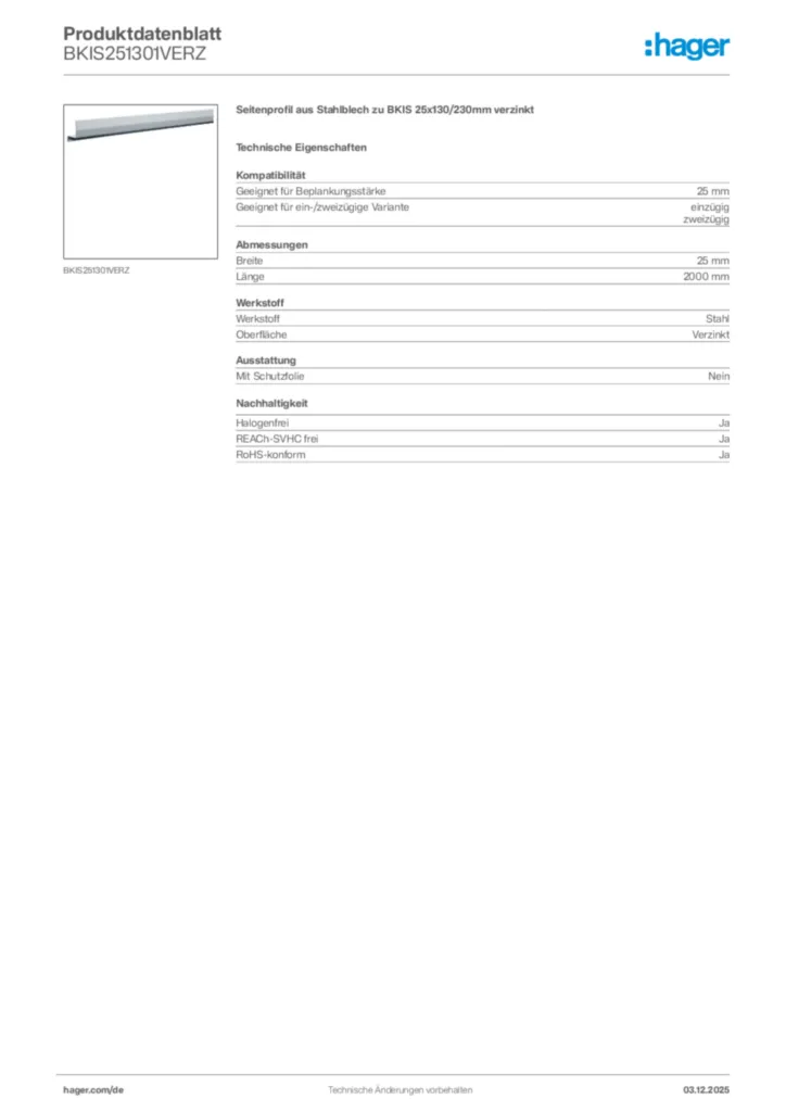 Bild Hager Produktdatenblatt BKIS251301VERZ | Hager Deutschland