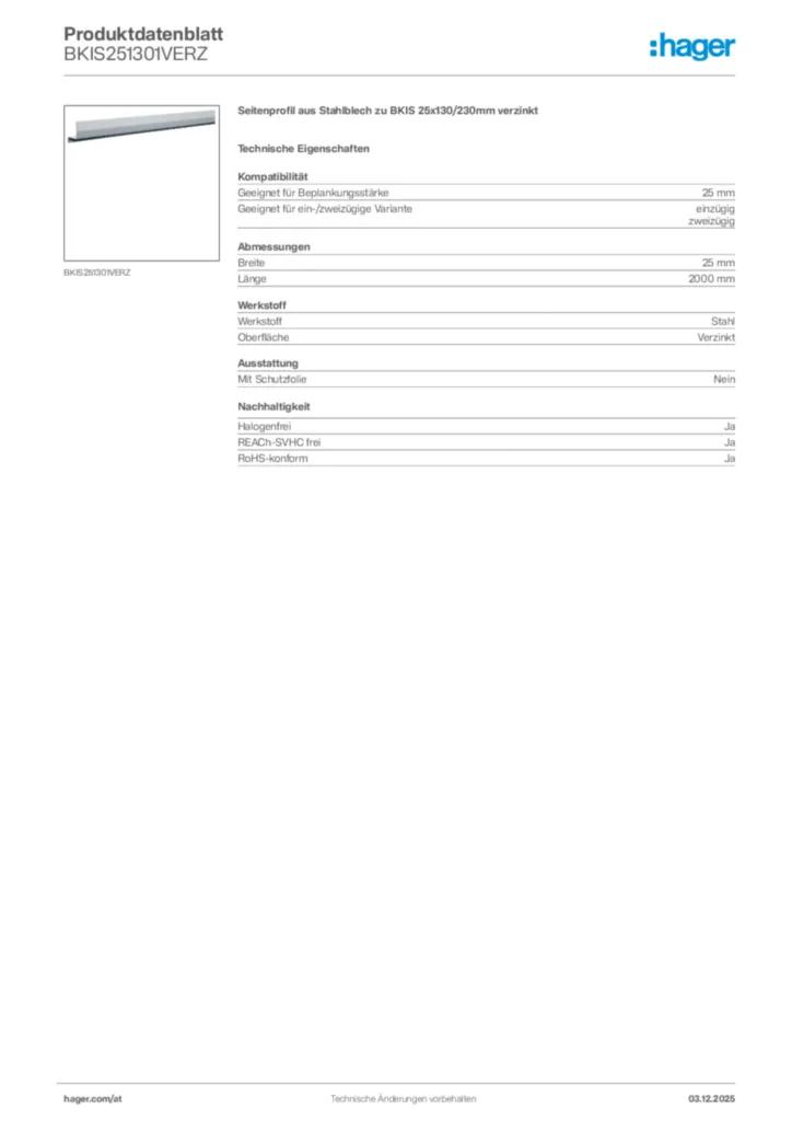 Bild Hager Produktdatenblatt BKIS251301VERZ | Hager Deutschland