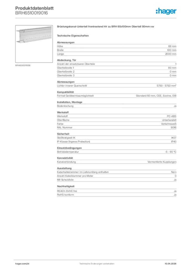 Bild Hager Produktdatenblatt BRH6510019016 | Hager Deutschland