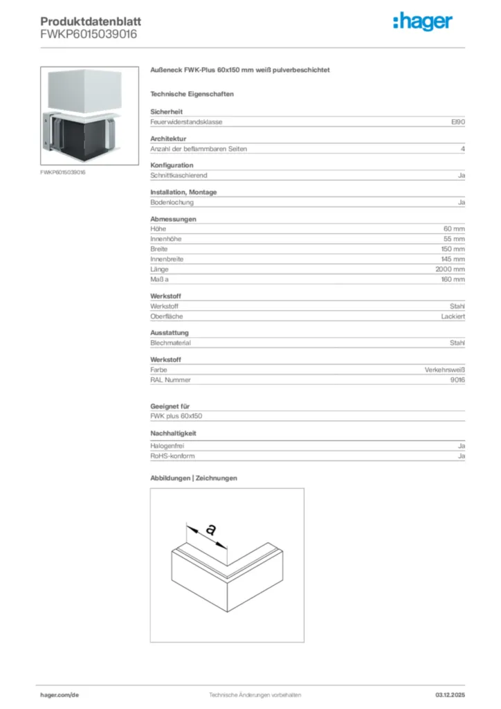 Bild Hager Produktdatenblatt FWKP6015039016 | Hager Deutschland