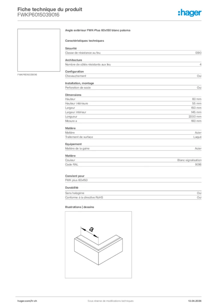Image Hager Fiche technique du produit FWKP6015039016 | Hager Suisse