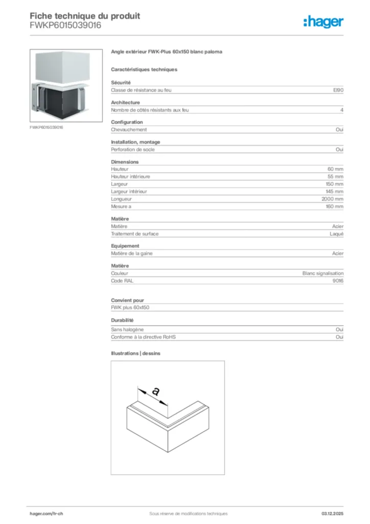 Image Hager Fiche technique du produit FWKP6015039016 | Hager Suisse