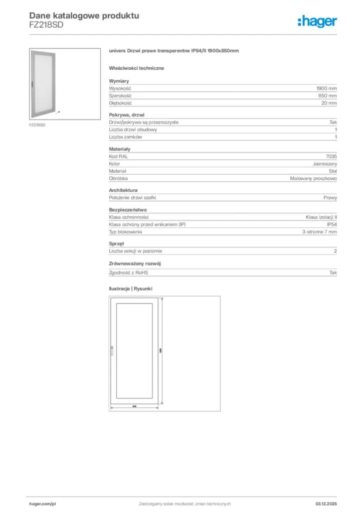 Zdjęcie Hager Dane katalogowe produktu FZ218SD | Hager Polska