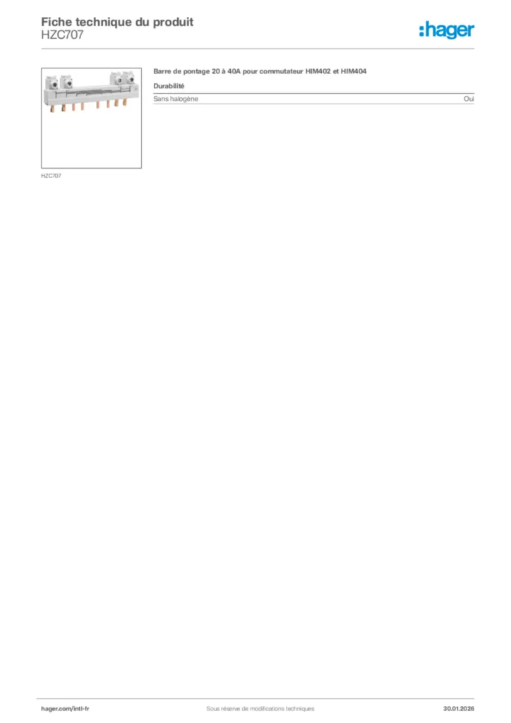 Image Hager Fiche technique du produit HZC707 | Hager Afrique