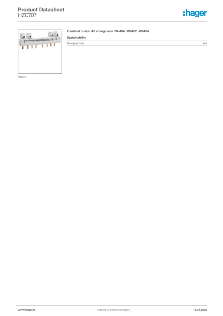 Image Hager Product data sheet HZC707  | Hager