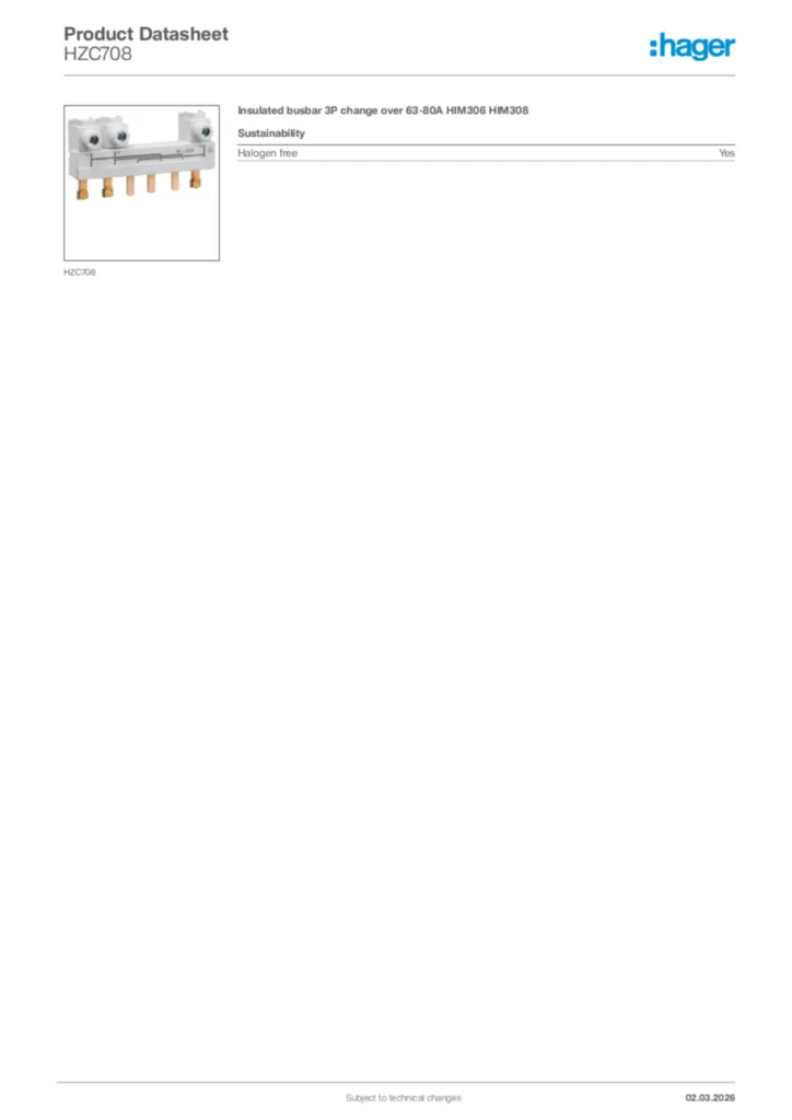 Image Hager Product data sheet HZC708  | Hager Africa