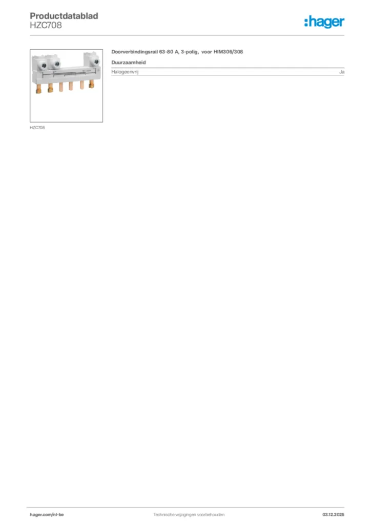 Afbeelding Hager Productdatablad HZC708 | Hager Belgium