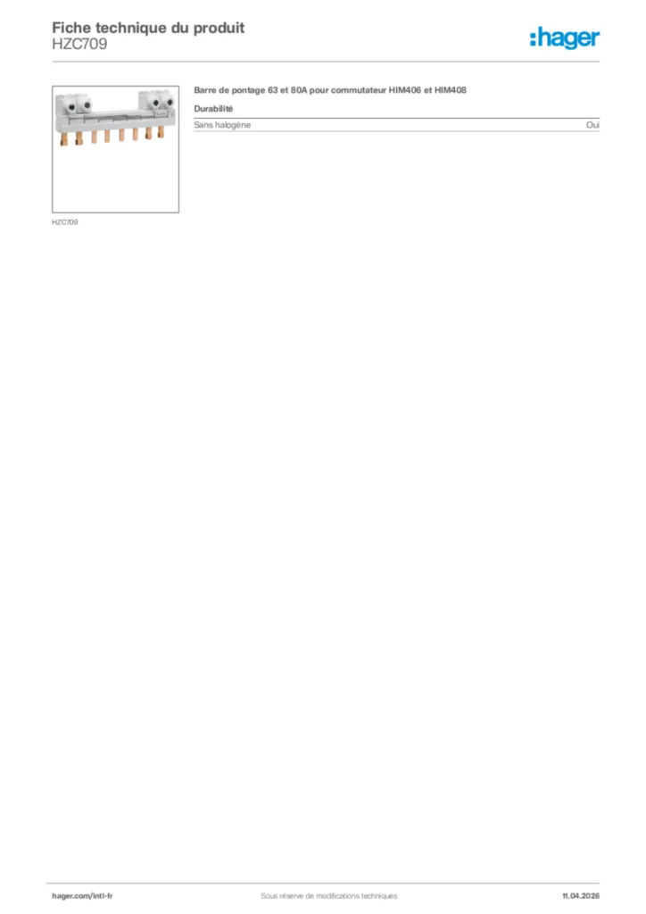 Image Hager Fiche technique du produit HZC709 | Hager Afrique