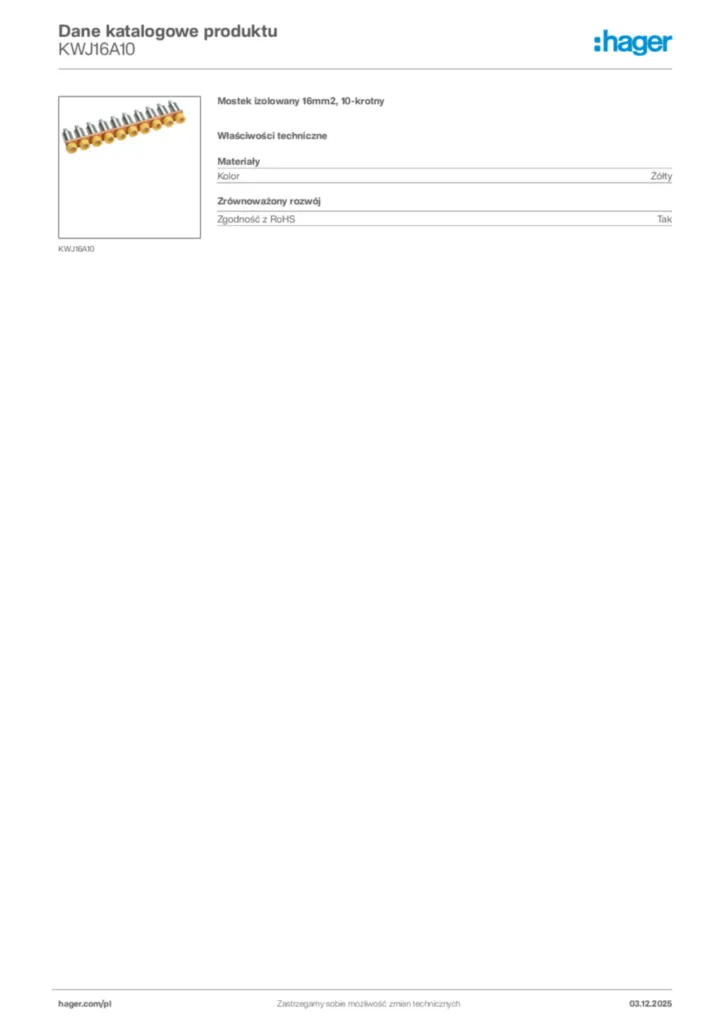 Zdjęcie Hager Dane katalogowe produktu KWJ16A10 | Hager Polska
