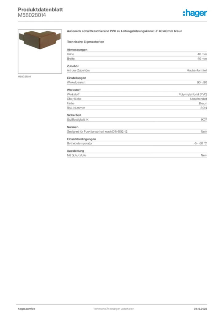 Bild Hager Produktdatenblatt M58028014 | Hager Deutschland
