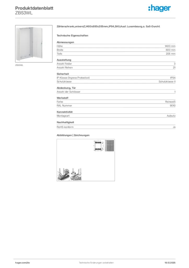 Bild Hager Produktdatenblatt ZB53WL | Hager Deutschland