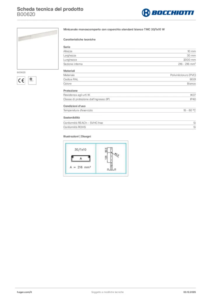 Immagine Bocchiotti Scheda tecnica del prodotto B00620 | Hager Italia