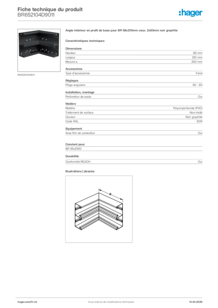 Image Hager Fiche technique du produit BR652104D9011 | Hager Suisse